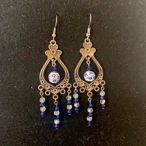 Chandelier style blue color dangle earrings
